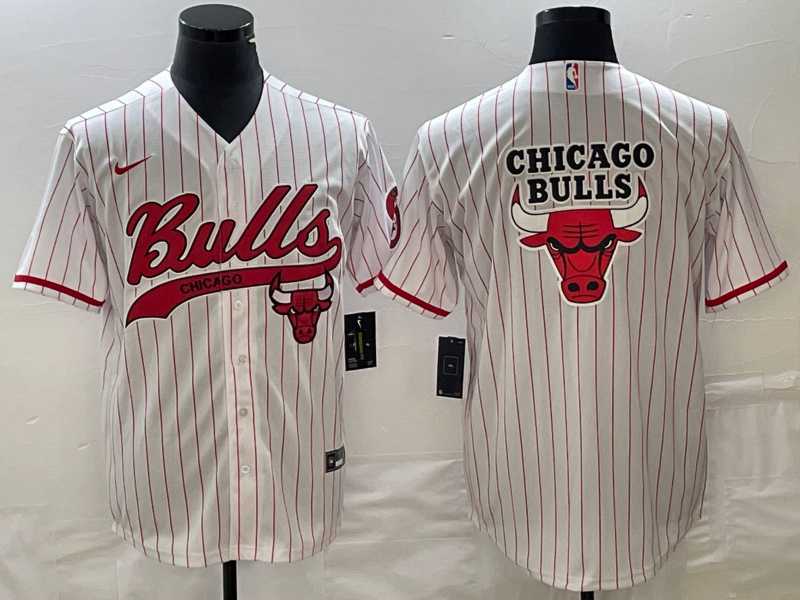 Men%27s Chicago Bulls Blank White Pinstripe Cool Base Stitched Baseball Jersey